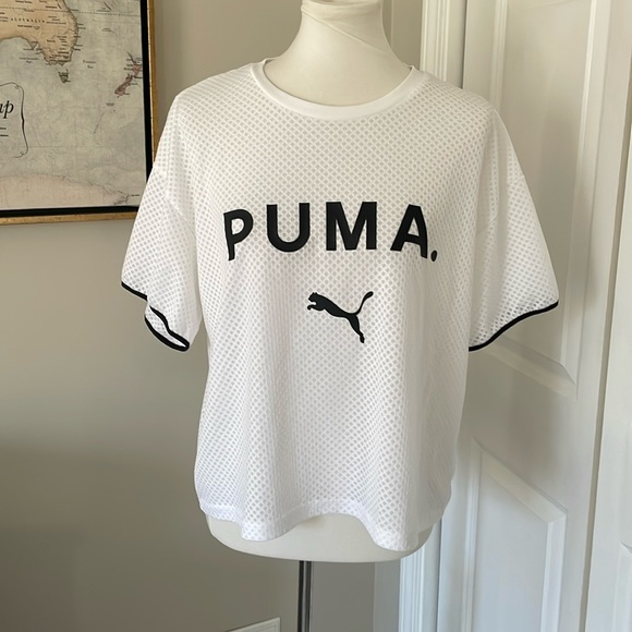 White Puma Short Sleeve Flowy Athletic Top - Picture 1 of 6